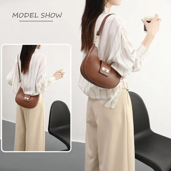 Brown vegan leather shoulder bag with multiple styles, 9.8x5.5x2.5 inches - Picture 2 of 7